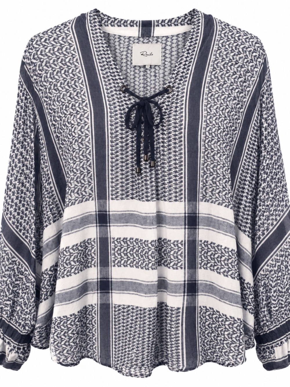 Rails Navy and White Printed Lace-Up Tunic